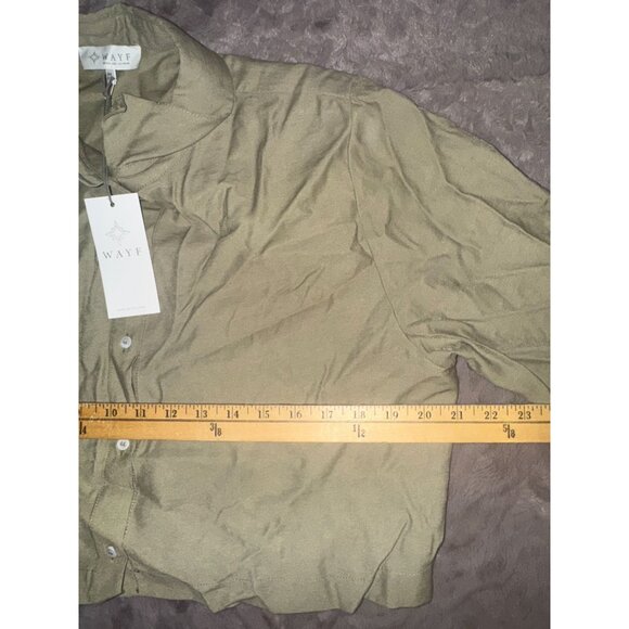 WAYF Womens Long Sleeve Cropped Shirt Olive Green Size M Rayon & Polyester - Picture 8 of 8